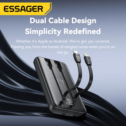 Essager 22.5W Power Bank 20000mAh with Two Built-in Cables Portable Charger For iPhone 15 Pro Max,Charge 4 Devices at Once ﻿