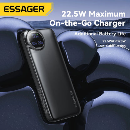 Essager 22.5W Power Bank 20000mAh with Two Built-in Cables Portable Charger For iPhone 15 Pro Max,Charge 4 Devices at Once ﻿